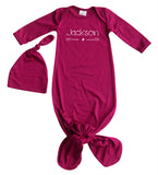 'Arrow & Star' Silky Knotted Baby Gown with Personalized Knotted Hat