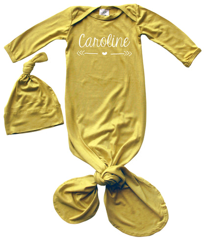 'Heart & Arrow' Silky Knotted Baby Gown with Knotted Hat for Boys & Girls