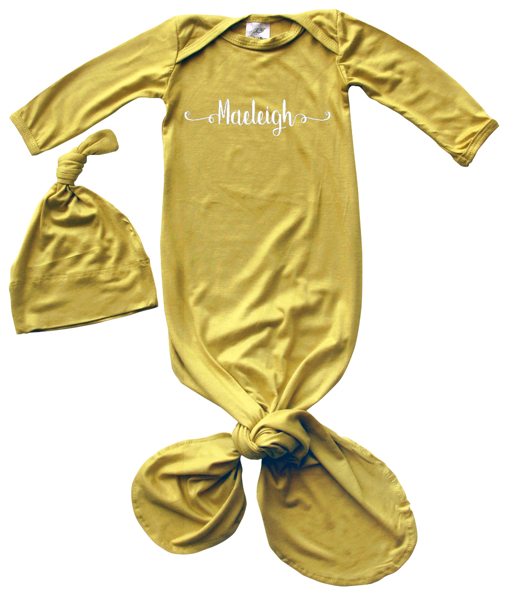 'Sweetly Modern' Silky Knotted Baby Gown with Knotted Hat for Boys & Girls