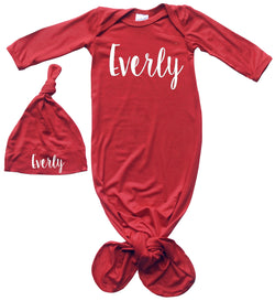 'Lush' Personalized Rocket Bug Silky Knotted Baby Gown with Matching Personalized Hat