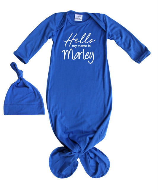 Hello Name Personalized Silky Knotted Baby Gown