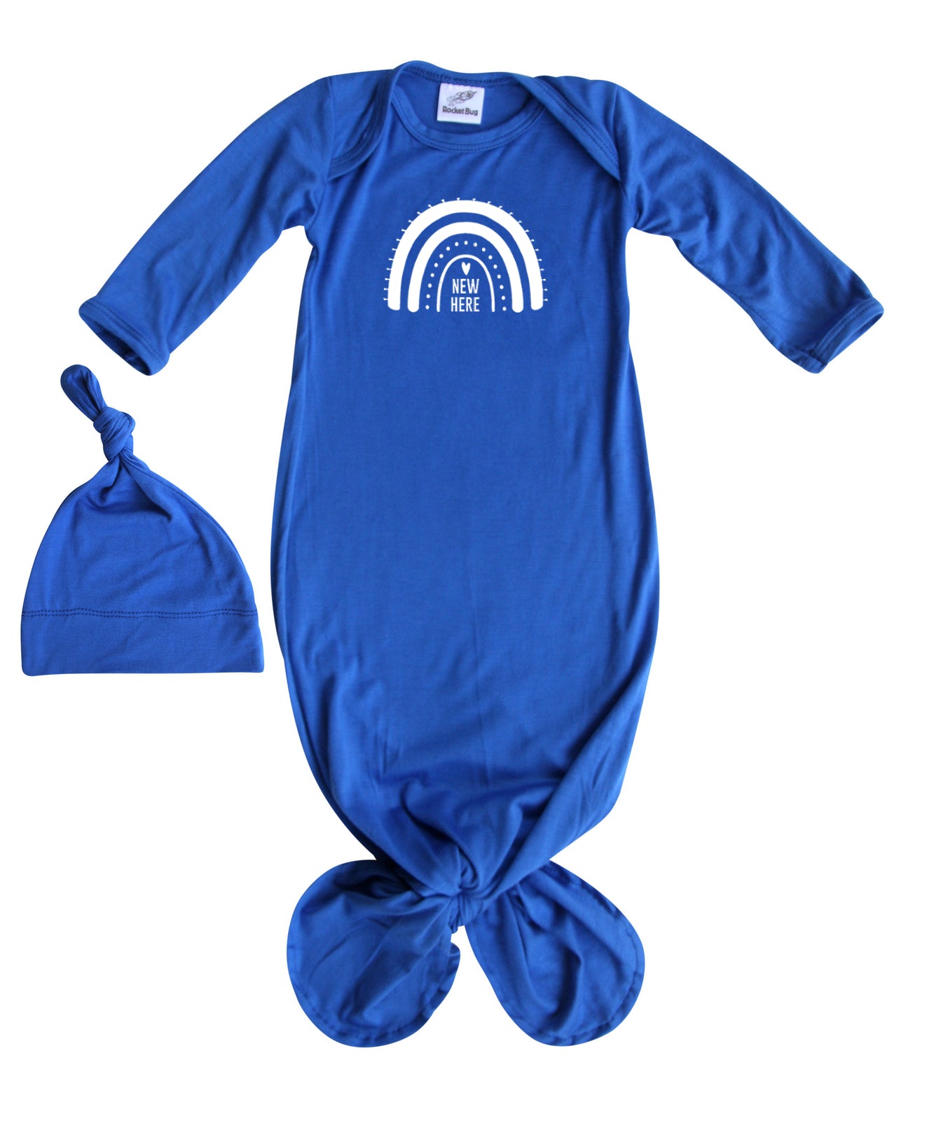 New Here Rainbow Silky Knotted Baby Gown with Knotted Hat