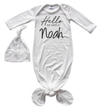 Hello Name Personalized Rocket Bug Silky Knotted Baby Gown -Unisex, Boys, & Girls, Infant Sleeper-Personalized with Name