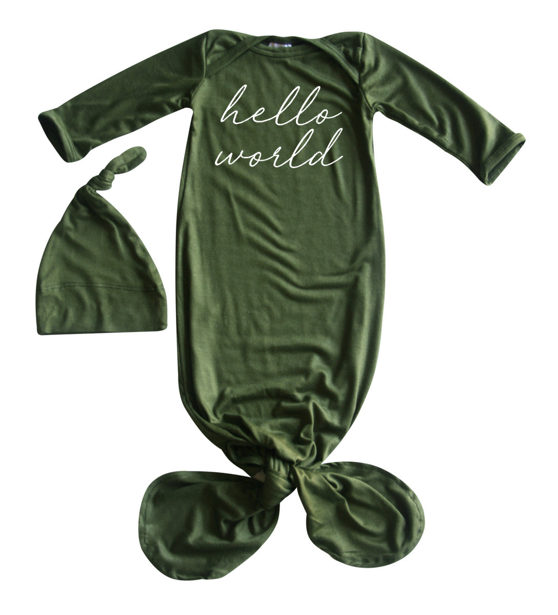 "Hello World" Silky Knotted Baby Gown with Knotted Hat for Boys & Girls