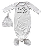 "Hello World" Silky Knotted Baby Gown with Knotted Hat for Boys & Girls