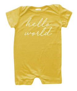 Hello World Silky Shorts Romper + Hat-Unisex, Boys, & Girls, Infant Sleeper