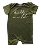Hello World Silky Shorts Romper + Headband-Unisex, Boys, & Girls, Infant Sleeper