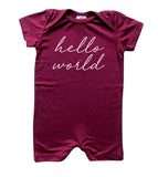 Hello World Silky Shorts Romper + Hat-Unisex, Boys, & Girls, Infant Sleeper
