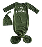 Initial Personalized Rocket Bug Silky Knotted Baby Gown -Unisex, Boys, & Girls, Infant Sleeper-Personalized with Name