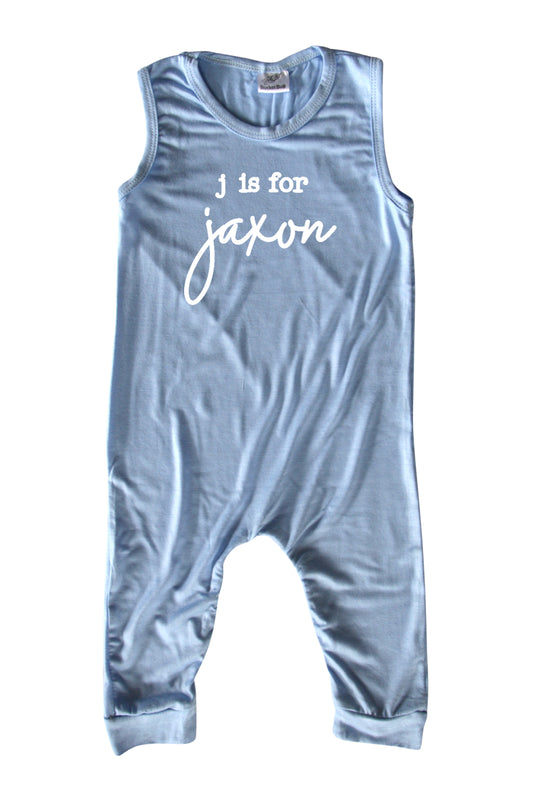 Initial Personalized Custom Silky Sleeveless Baby Romper for Boys and Girls