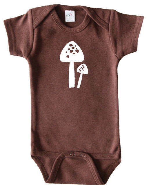 Woodland Animal Silhouette Baby Bodysuit-Mushrooms 18-24m, short sleeve onesie Asphalt