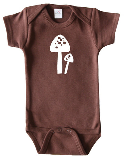 Woodland Animal Silhouette Baby Bodysuit-Mushrooms 18-24m, short sleeve onesie Asphalt