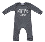 New to the Crew Personalized Custom Silky Long Sleeve Baby Romper for Boys and Girls-Gender Neutral
