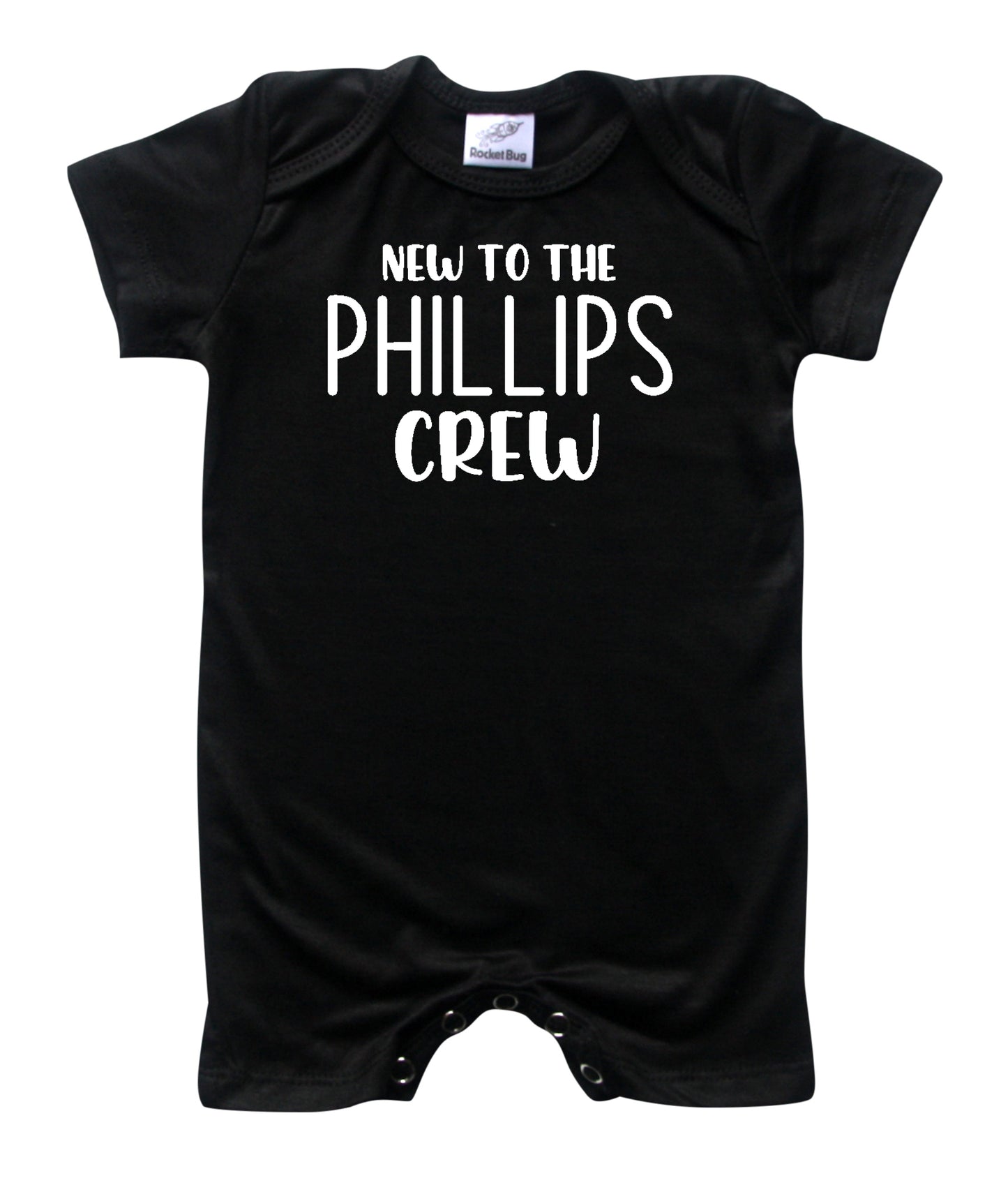New to the Crew Personalized Family Silky Baby Romper Shorts for Boys and Girls Black