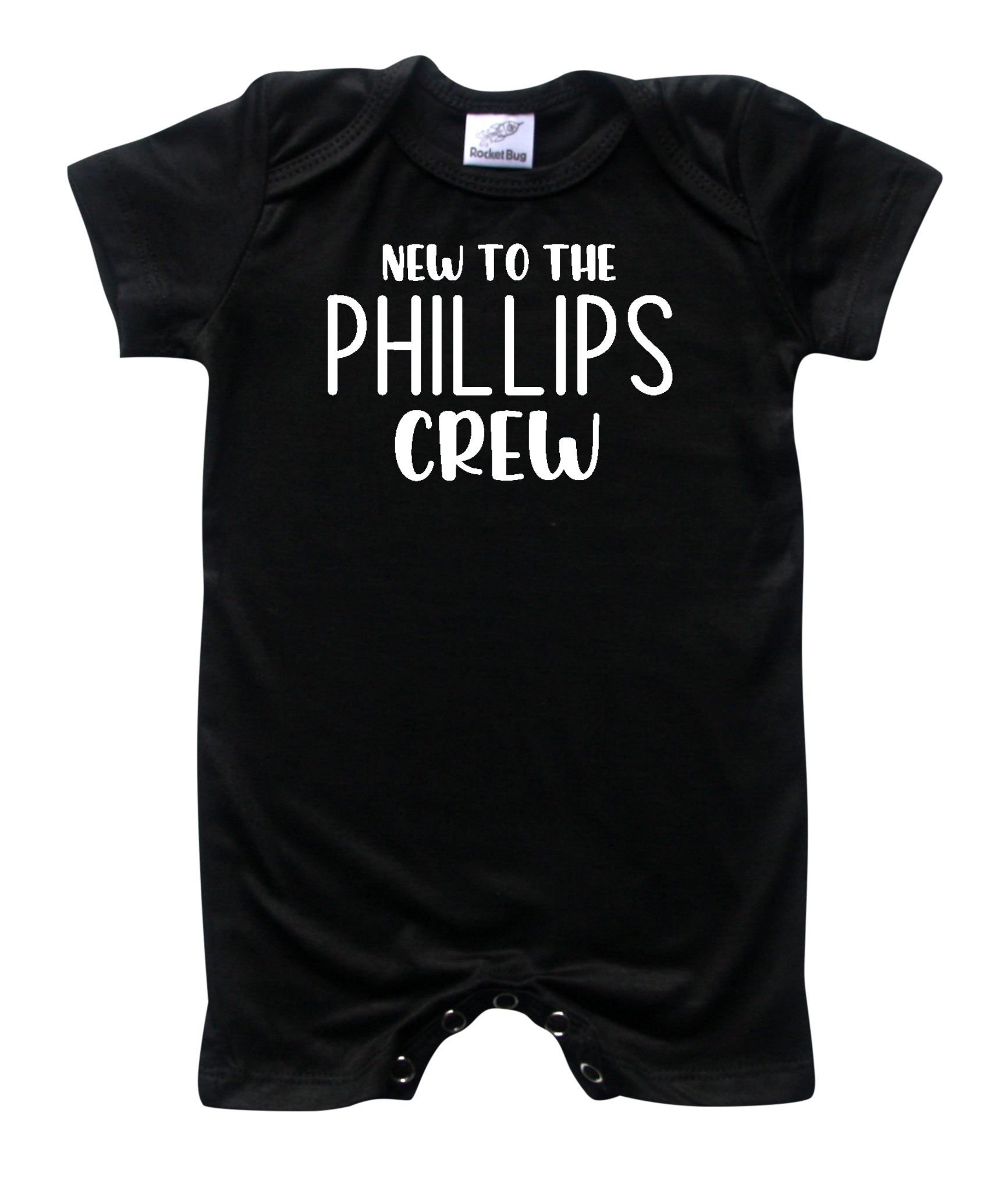 New to the Crew Personalized Family Silky Baby Romper Shorts for Boys and Girls Black