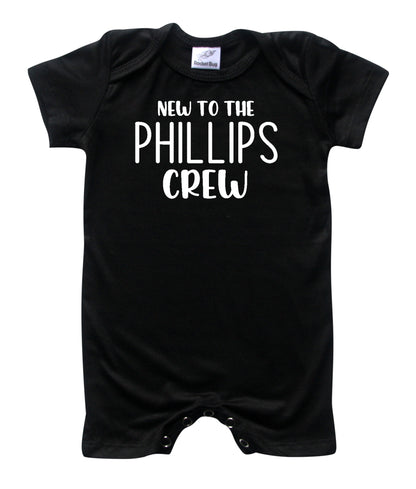 New to the Crew Personalized Family Silky Baby Romper Shorts for Boys and Girls Black