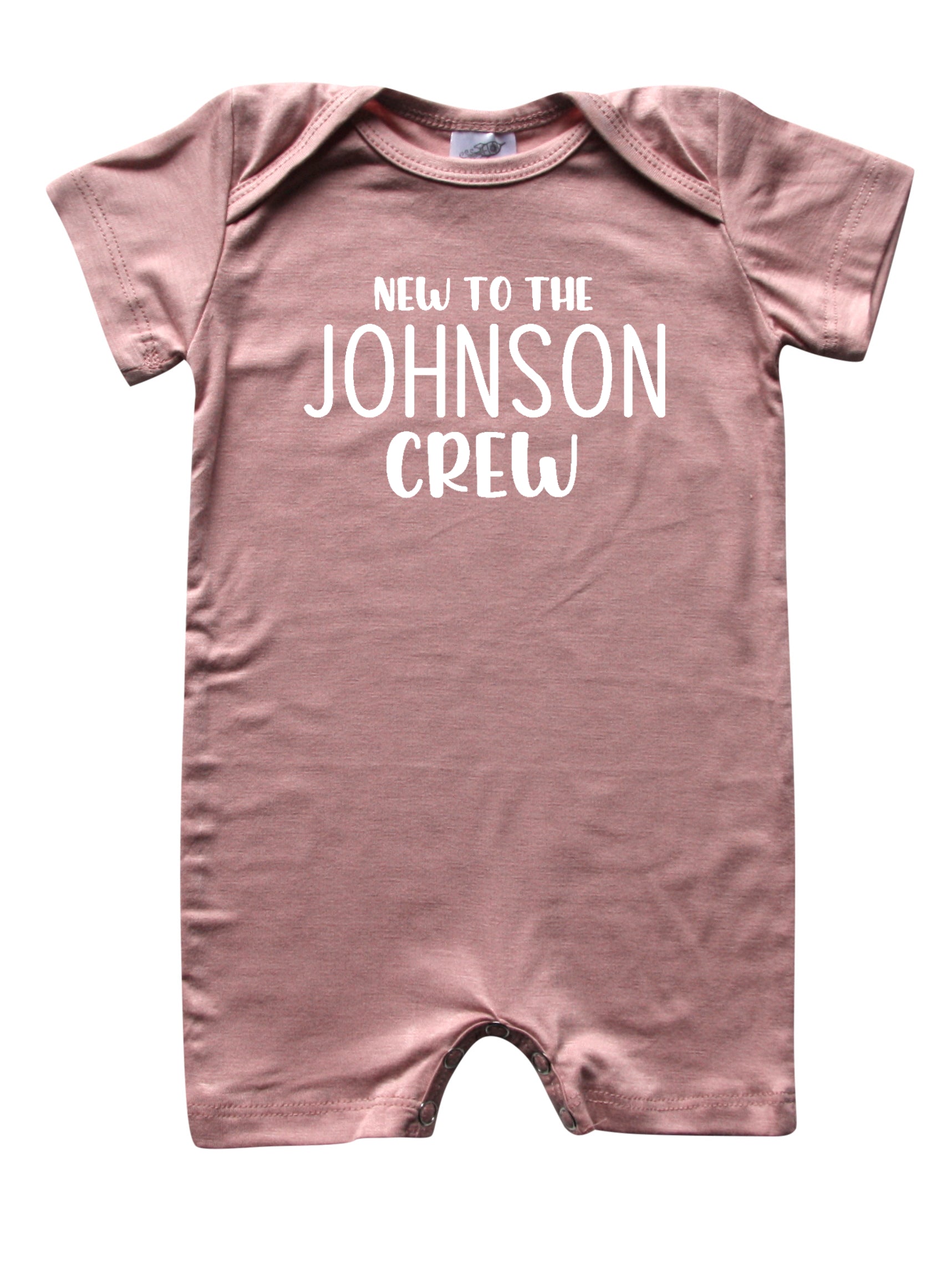 New to the Crew Personalized Family Silky Baby Romper Shorts for Boys and Girls Dusty Rose
