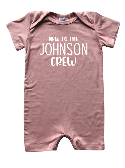 New to the Crew Personalized Family Silky Baby Romper Shorts for Boys and Girls Dusty Rose