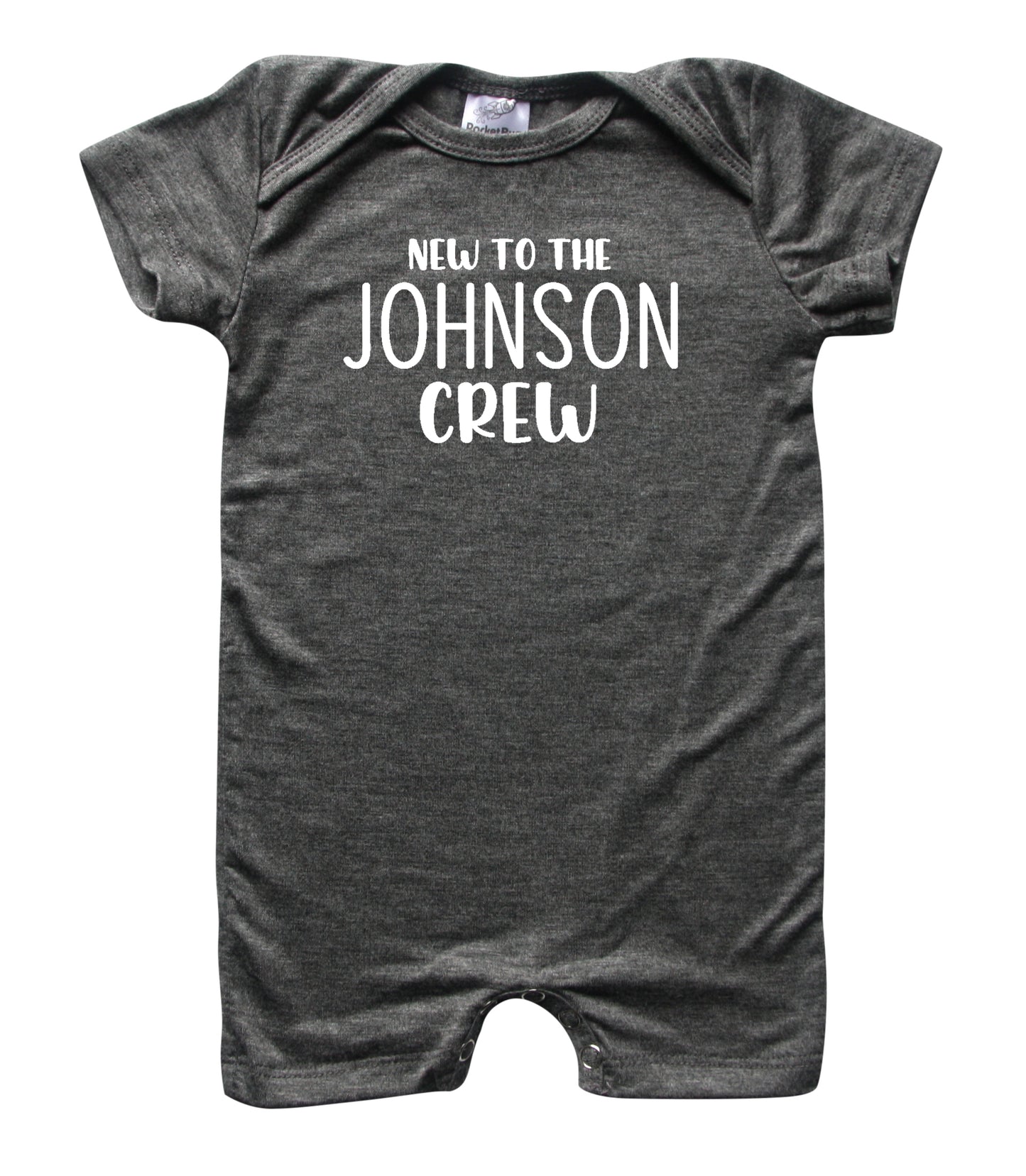 New to the Crew Personalized Family Silky Baby Romper Shorts for Boys and Girls Heather Grey