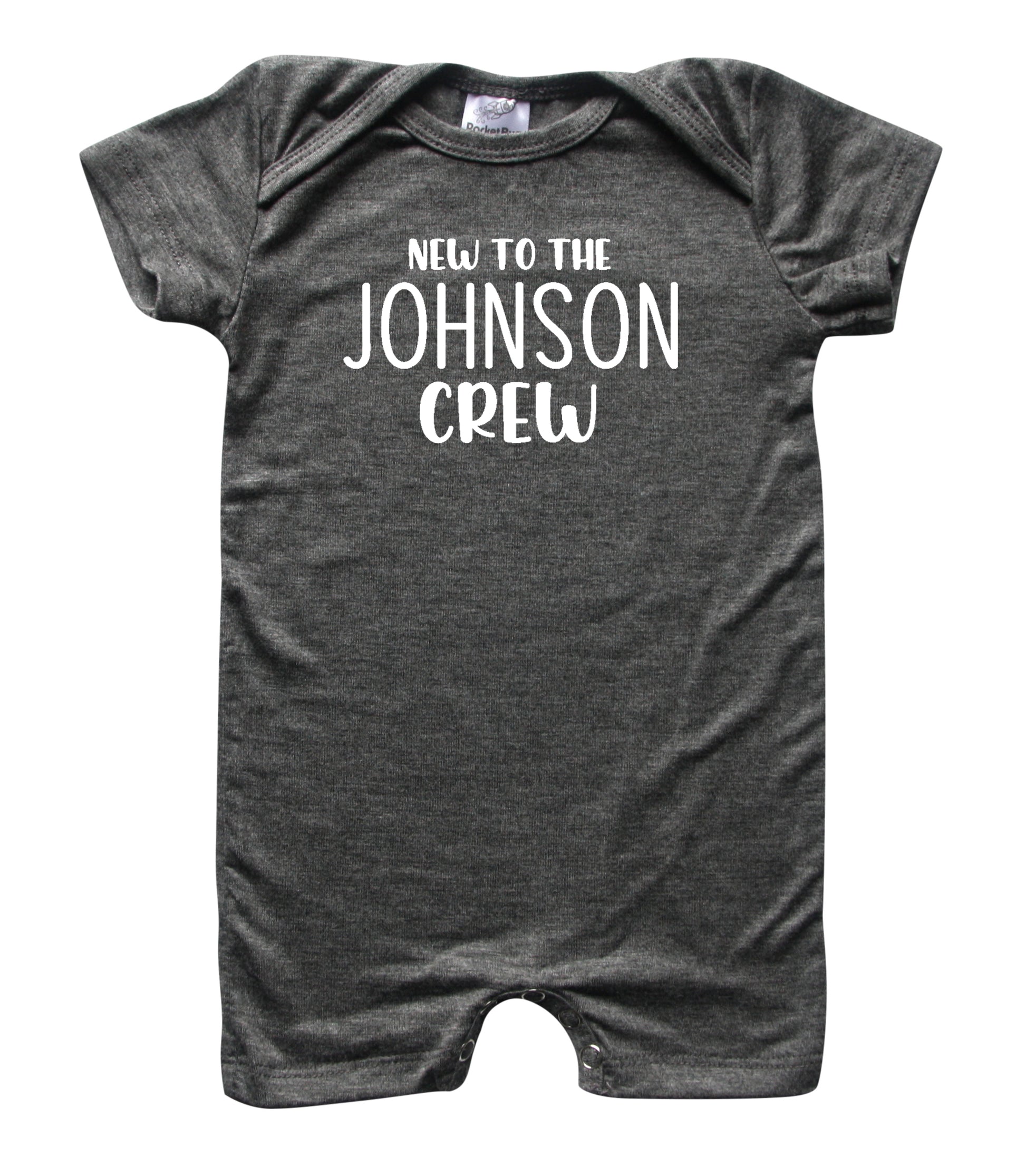 New to the Crew Personalized Family Silky Baby Romper Shorts for Boys and Girls Heather Grey