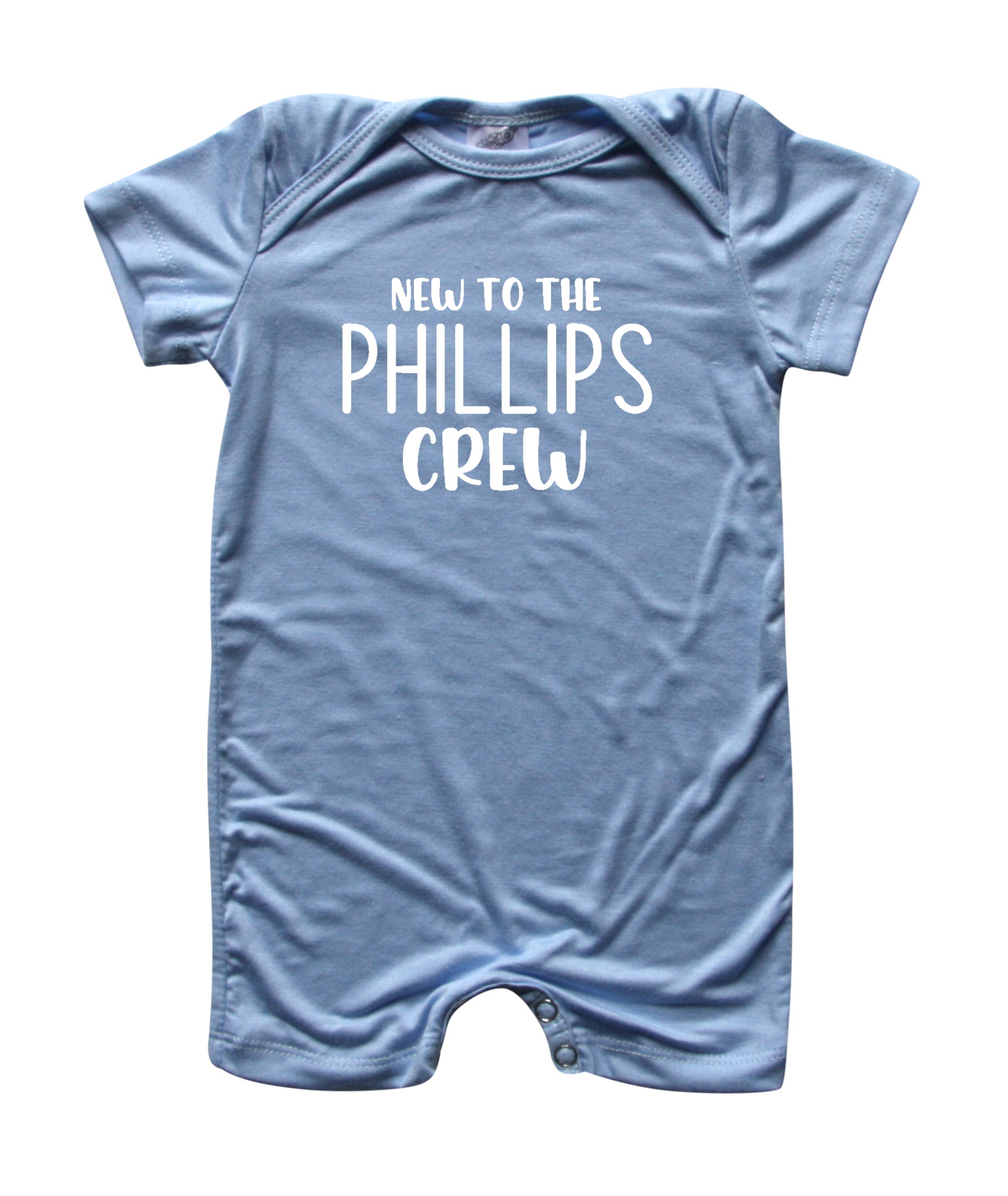New to the Crew Personalized Family Silky Baby Romper Shorts for Boys and Girls Light Blue