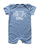 New to the Crew Personalized Family Silky Baby Romper Shorts for Boys and Girls