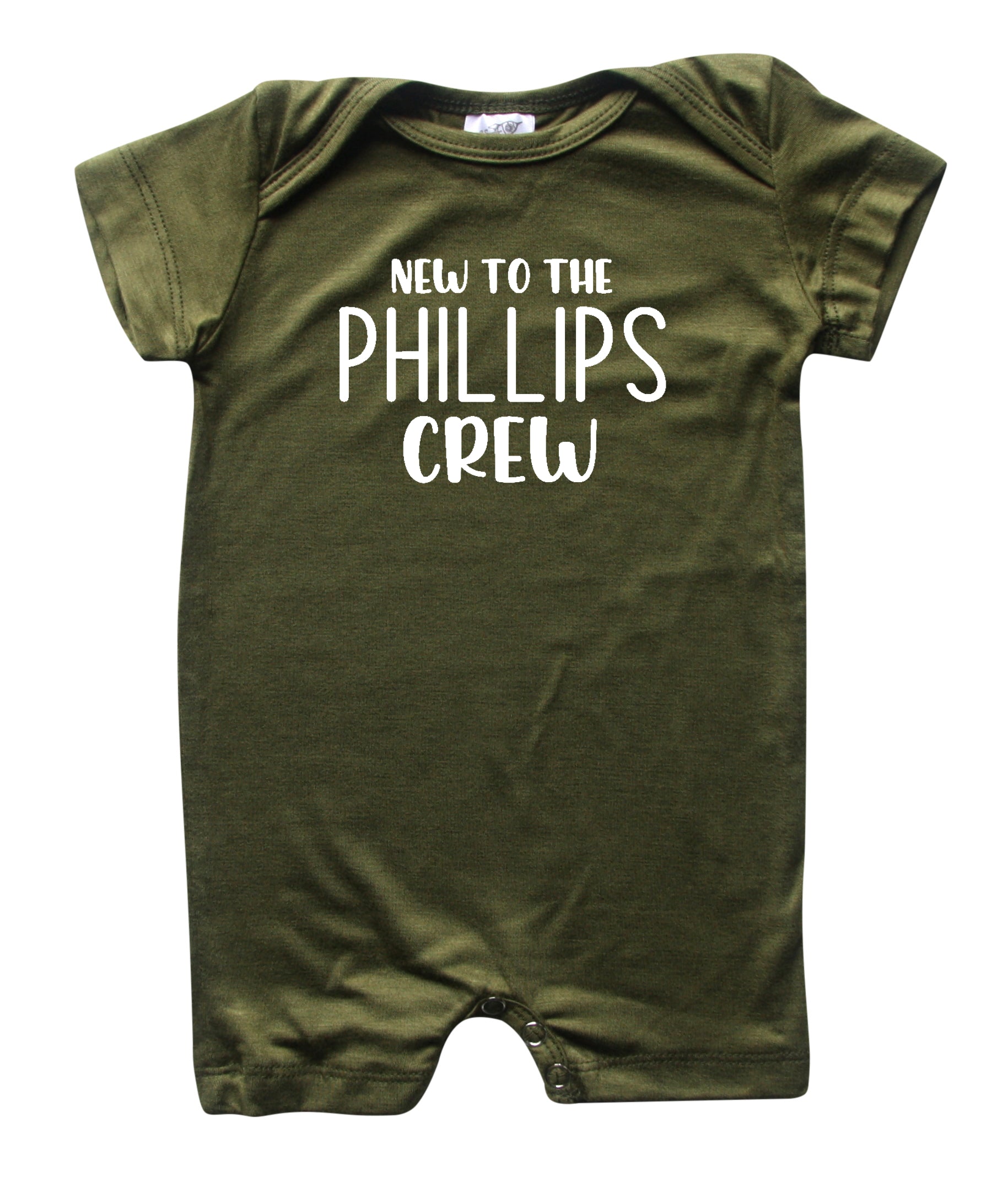 New to the Crew Personalized Family Silky Baby Romper Shorts for Boys and Girls Olive