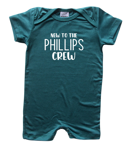 New to the Crew Personalized Family Silky Baby Romper Shorts for Boys and Girls