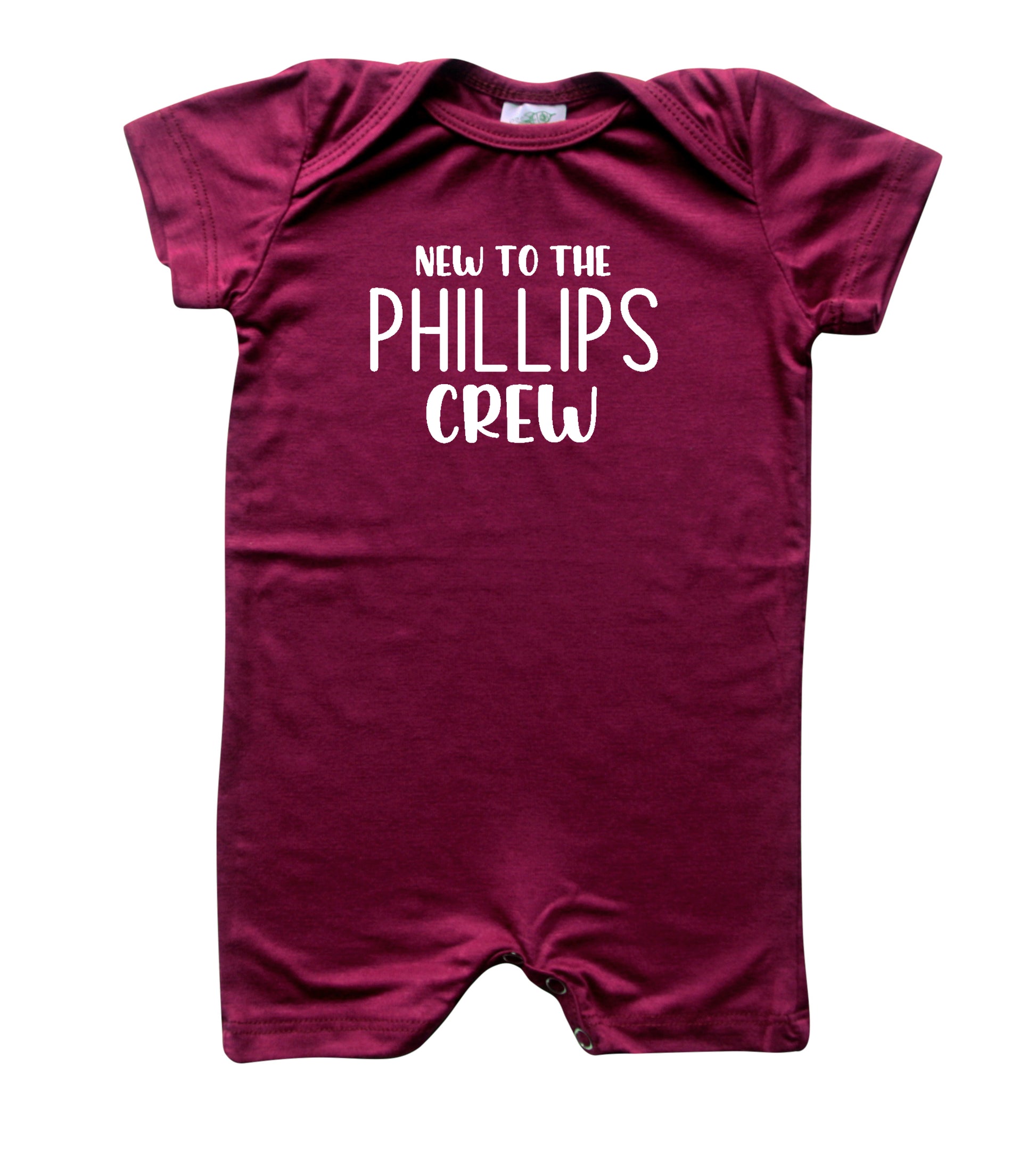 New to the Crew Personalized Family Silky Baby Romper Shorts for Boys and Girls Wine