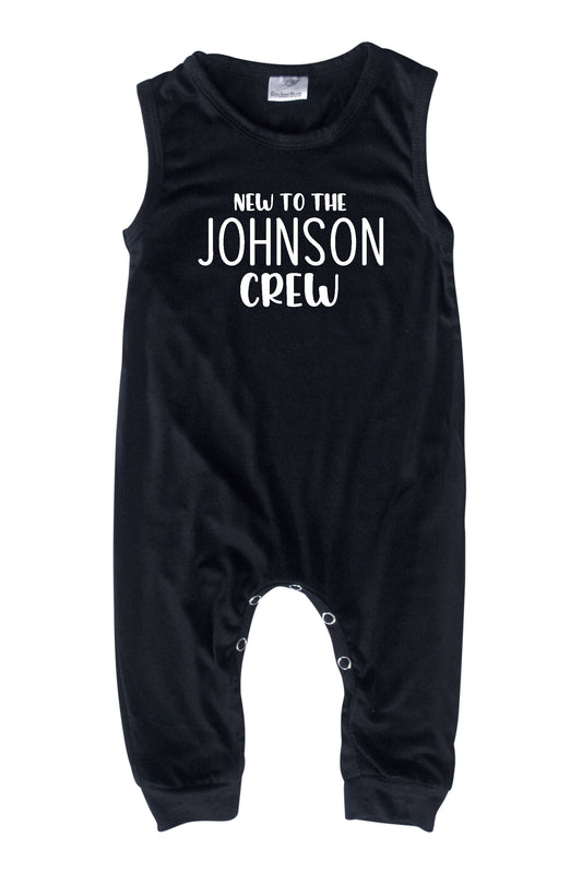 New to the Crew Personalized Custom Silky Sleeveless Baby Romper for Boys and Girls-Gender Neutral Black