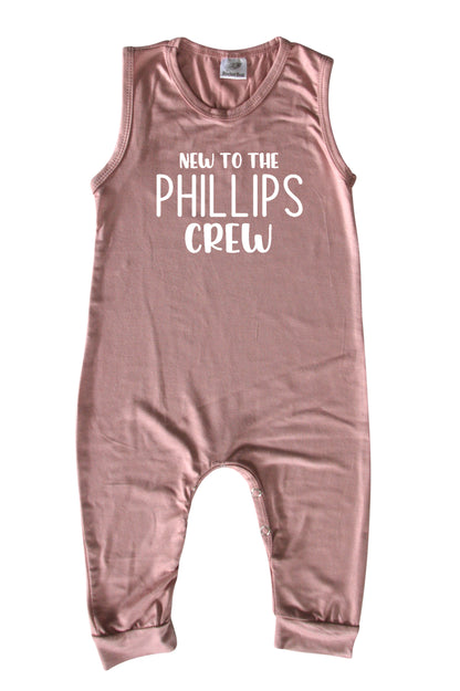 New to the Crew Personalized Custom Silky Sleeveless Baby Romper for Boys and Girls-Gender Neutral