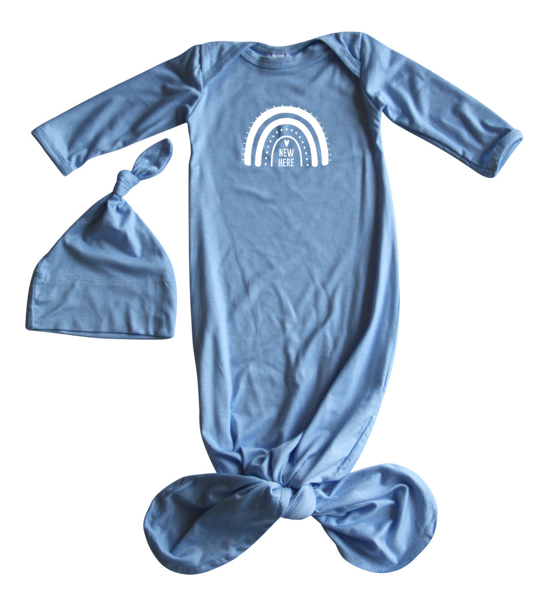 New Here Rainbow Silky Knotted Baby Gown with Knotted Hat