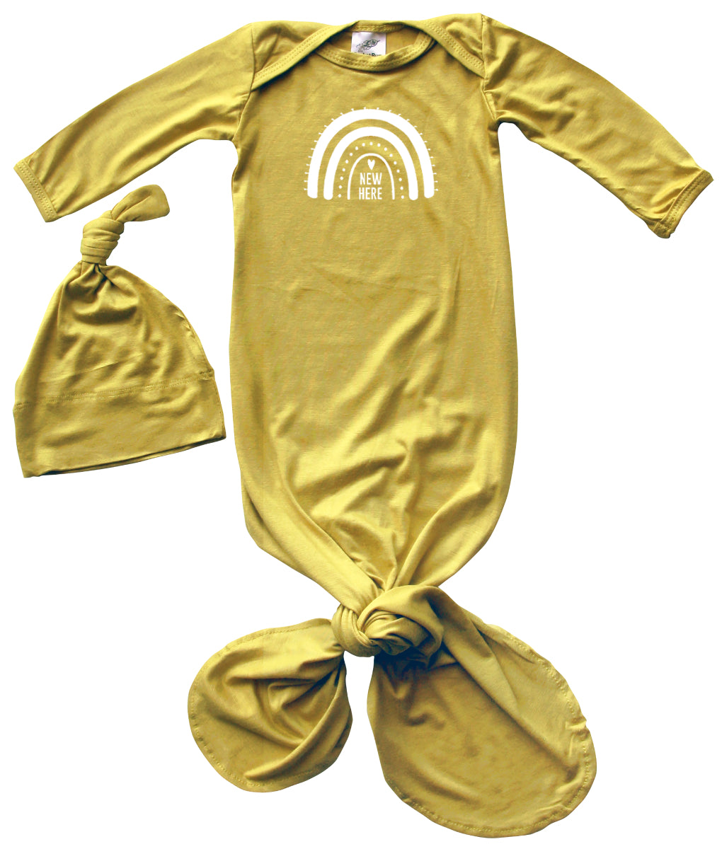 New Here Rainbow Silky Knotted Baby Gown with Knotted Hat