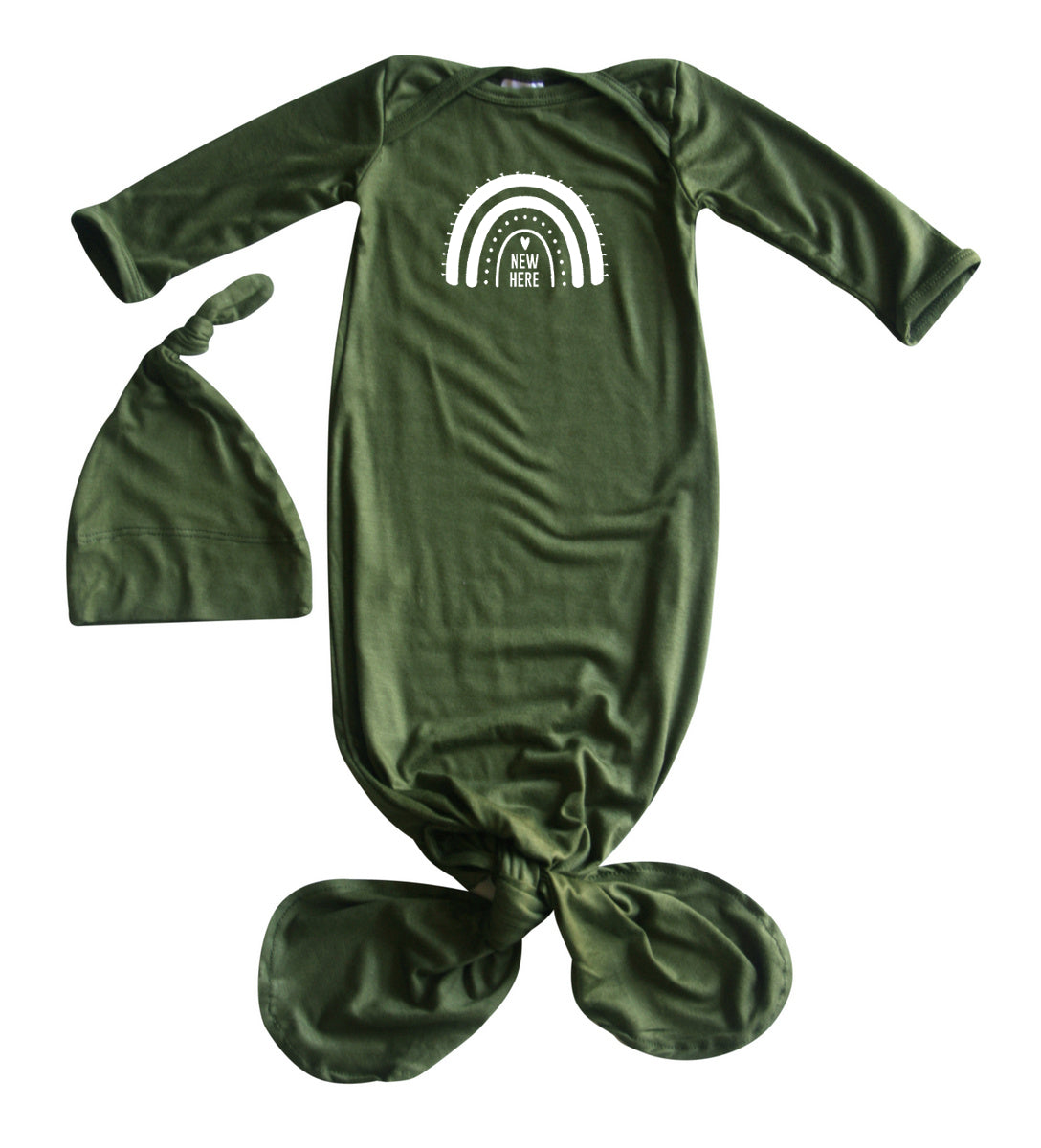 New Here Rainbow Silky Knotted Baby Gown with Knotted Hat