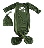 New Here Rainbow Silky Knotted Baby Gown with Knotted Hat, Unisex, Boys, & Girls, Infant Sleeper