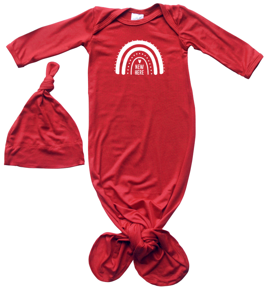New Here Rainbow Silky Knotted Baby Gown with Knotted Hat