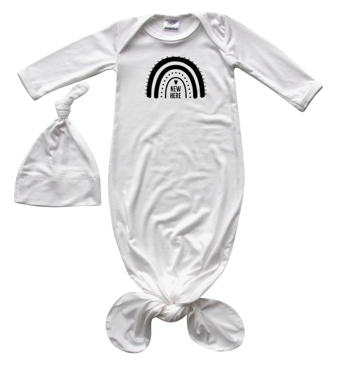 New Here Rainbow Silky Knotted Baby Gown with Knotted Hat