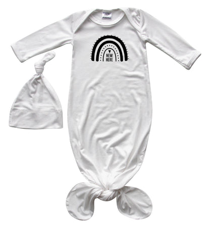 New Here Rainbow Silky Knotted Baby Gown with Knotted Hat