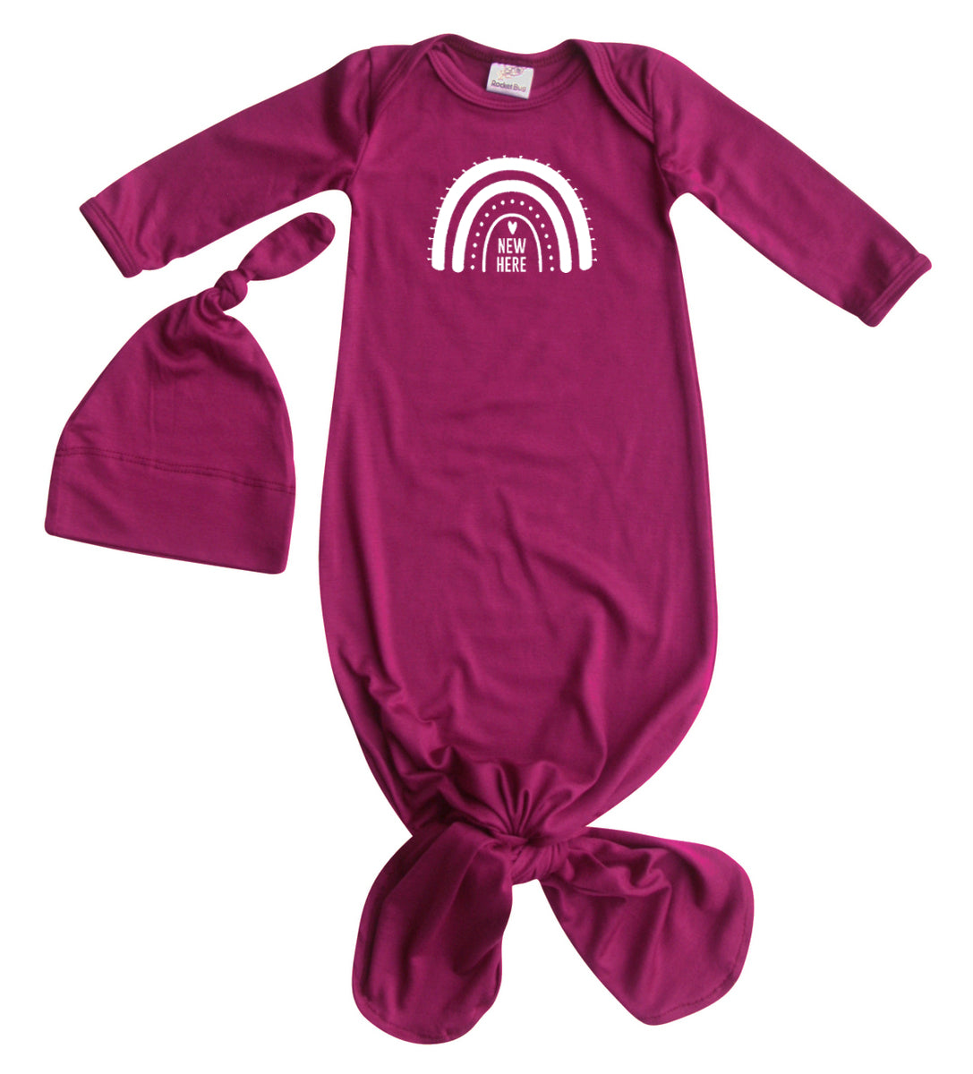 New Here Rainbow Silky Knotted Baby Gown with Knotted Hat