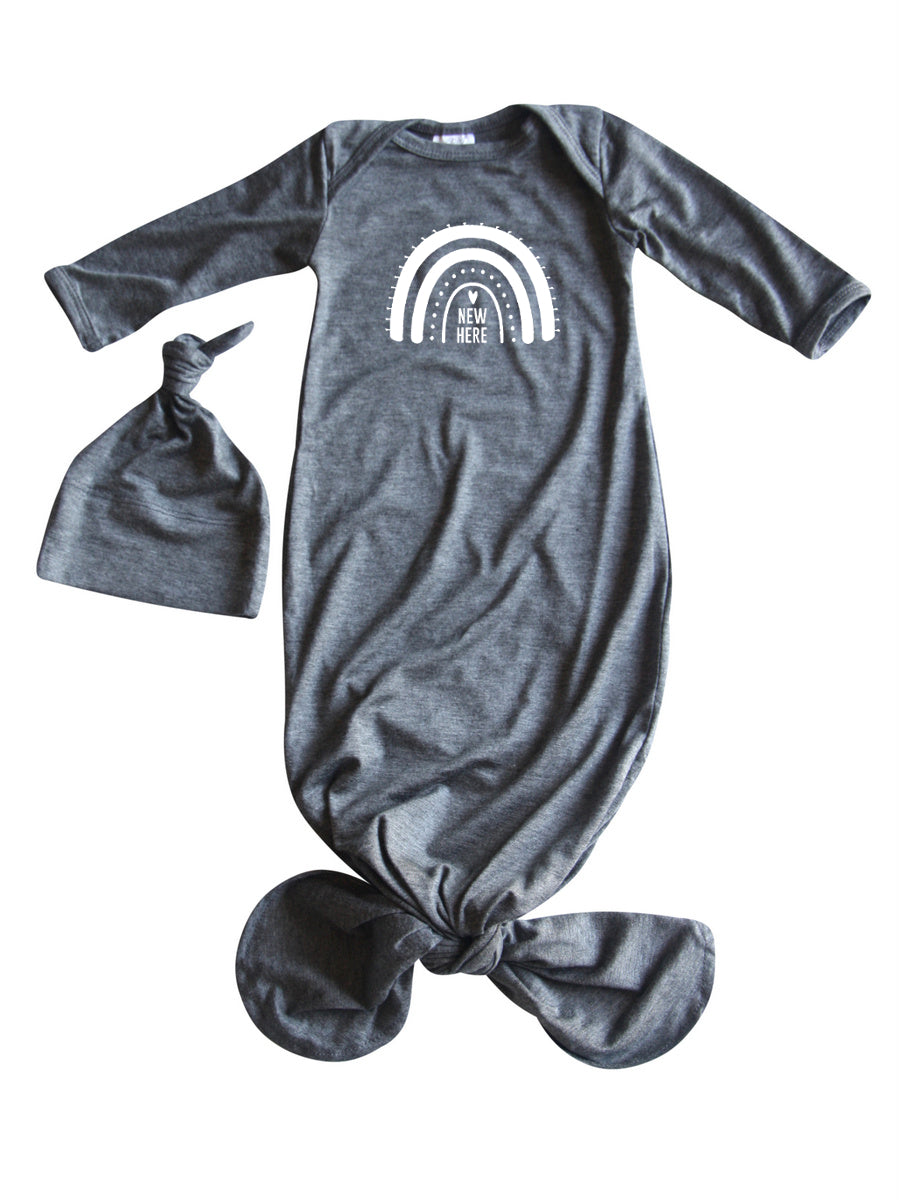 New Here Rainbow Silky Knotted Baby Gown with Knotted Hat