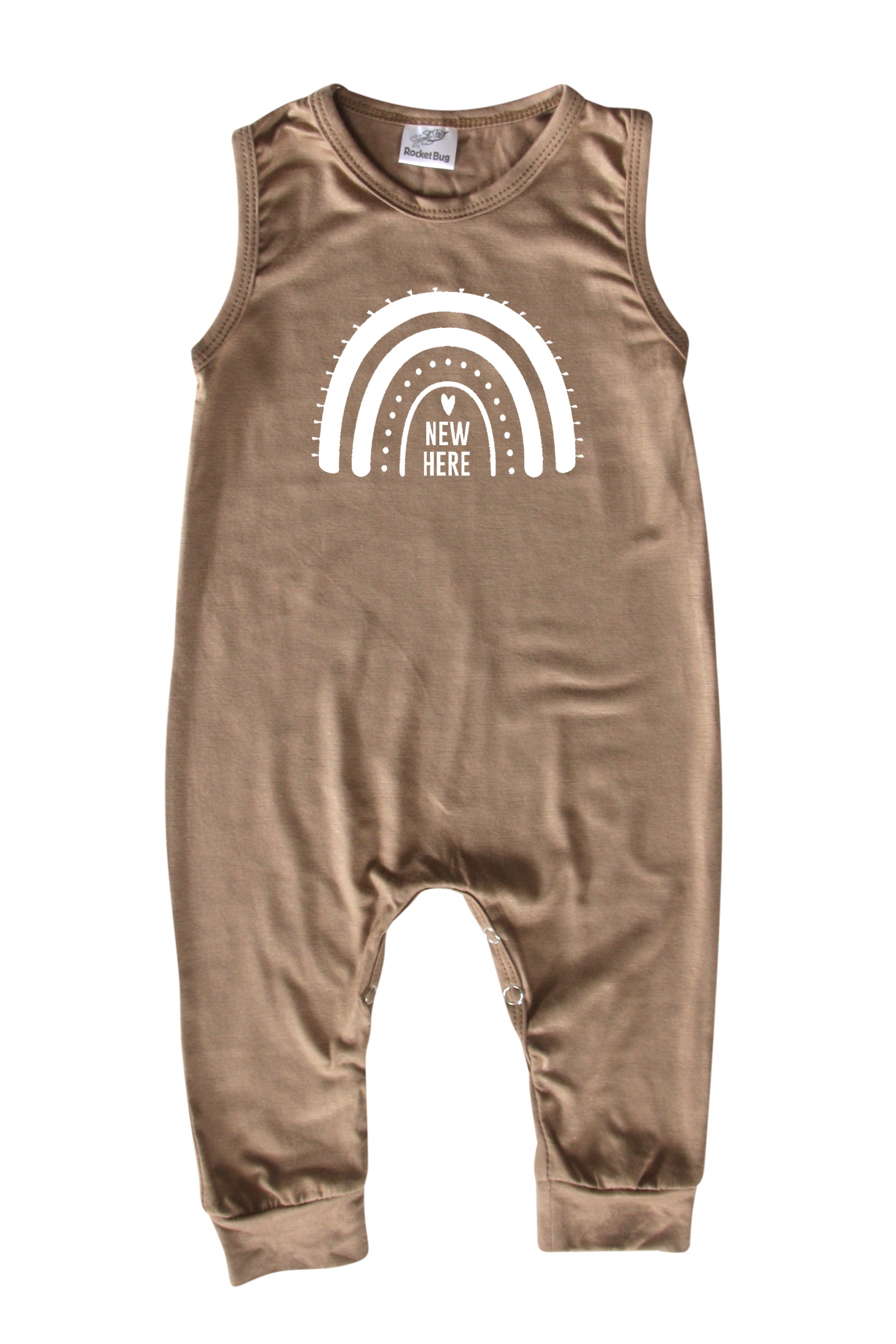 New Here Rainbow Silky Sleeveless Baby Romper for Boys and Girls