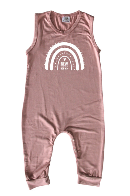 New Here Rainbow Silky Sleeveless Baby Romper for Boys and Girls