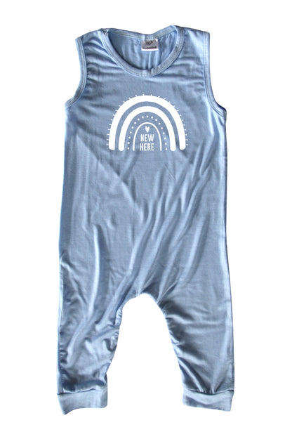 New Here Rainbow Silky Sleeveless Baby Romper for Boys and Girls