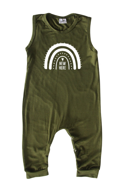 New Here Rainbow Silky Sleeveless Baby Romper for Boys and Girls