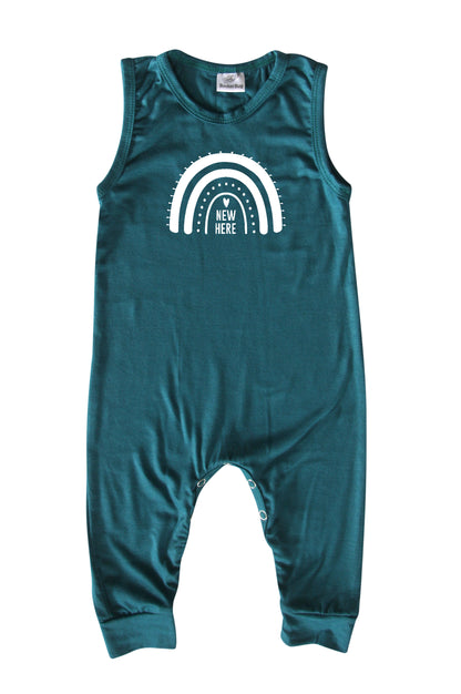 New Here Rainbow Silky Sleeveless Baby Romper for Boys and Girls