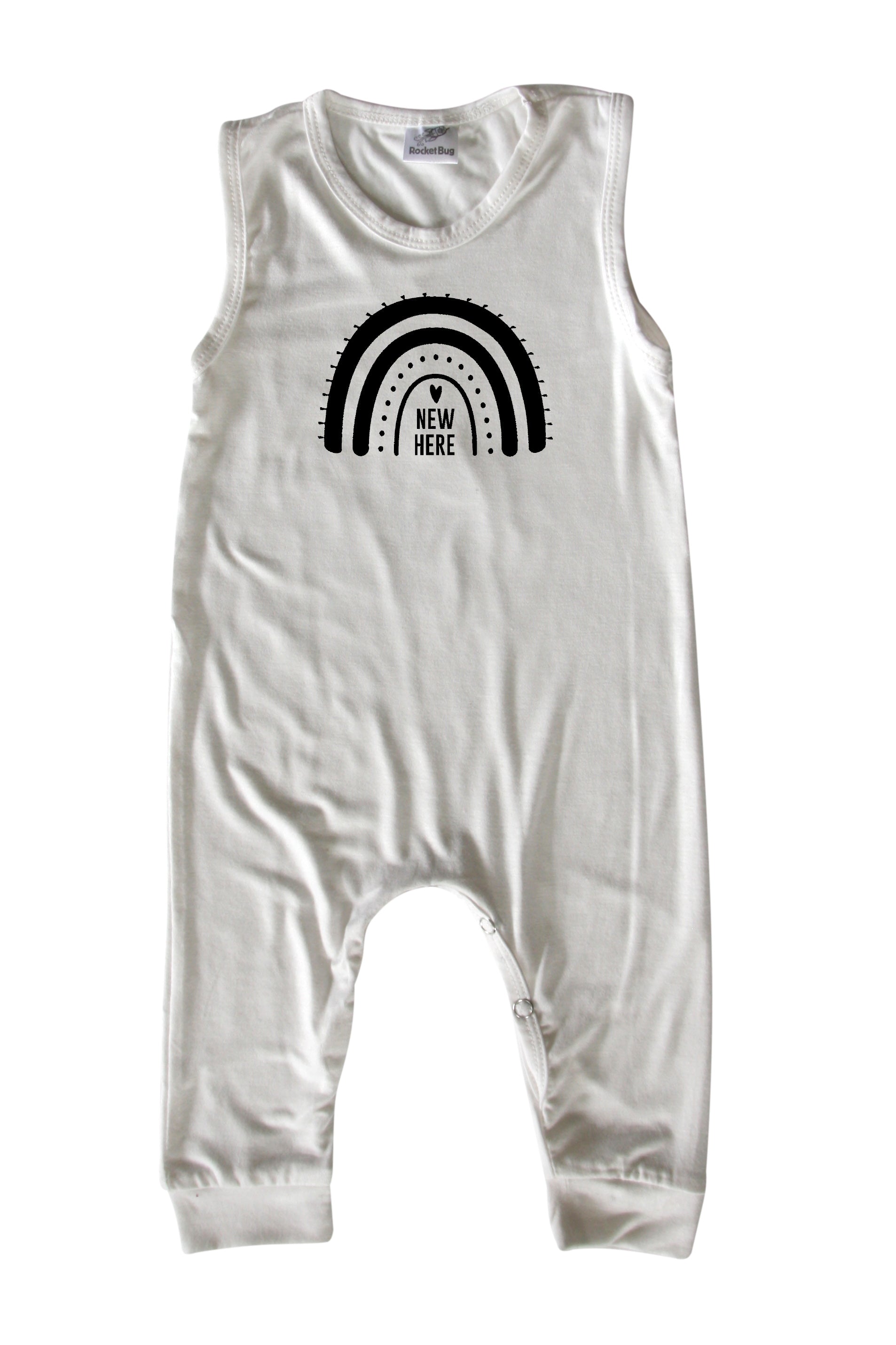 New Here Rainbow Silky Sleeveless Baby Romper for Boys and Girls