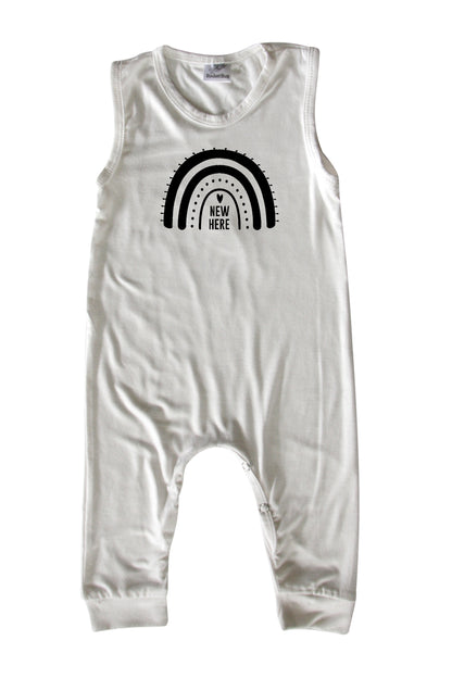 New Here Rainbow Silky Sleeveless Baby Romper for Boys and Girls