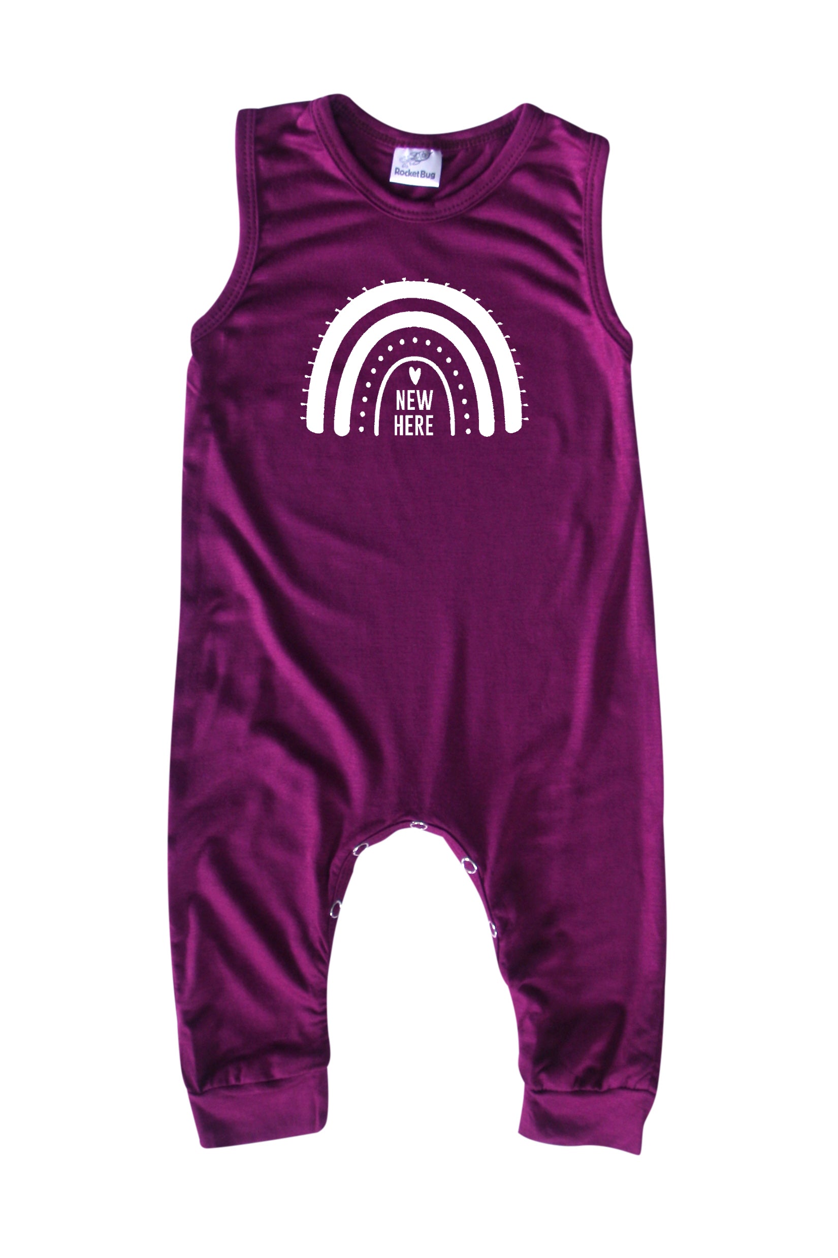 New Here Rainbow Silky Sleeveless Baby Romper for Boys and Girls