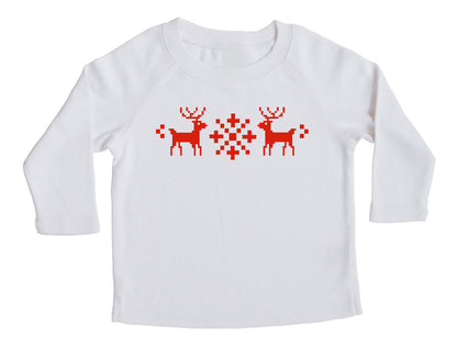 Holiday Christmas Nordic Reindeer- Baby, Toddler, and Big Kids Long Sleeve T-Shirt White