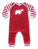 Holiday- Red and White Striped Christmas Long Sleeve Baby Jumpsuit Romper
